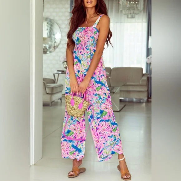 Gorgeous Abstract Colorful Wide Leg Jumpsuit with Pockets - Picture 8 of 9